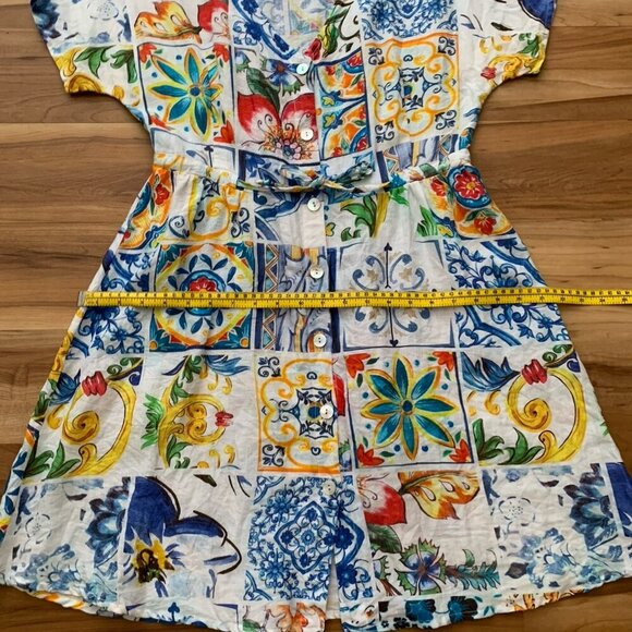 Idillio Positano Multicolor Linen Dress Small Colorful Resort Short Sleeve - Picture 4 of 11